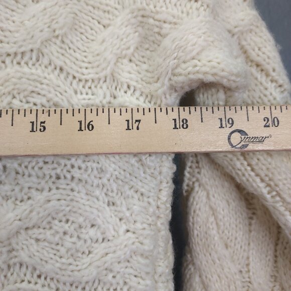 G.I.L.I. Cable Knit Sweater XS Faux Fur Hood Bell Sleeve Cream V-Neck Pullover - Picture 12 of 12